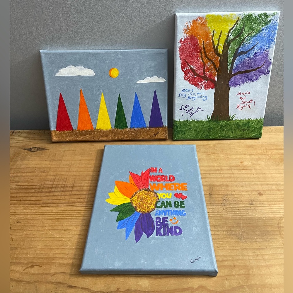 Colorful Inspirational Canvas Art Set. Rainbow Art.